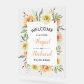 Perzik waterverf bloemen bloemenbruiloft welkom acryl bord (Hoek)