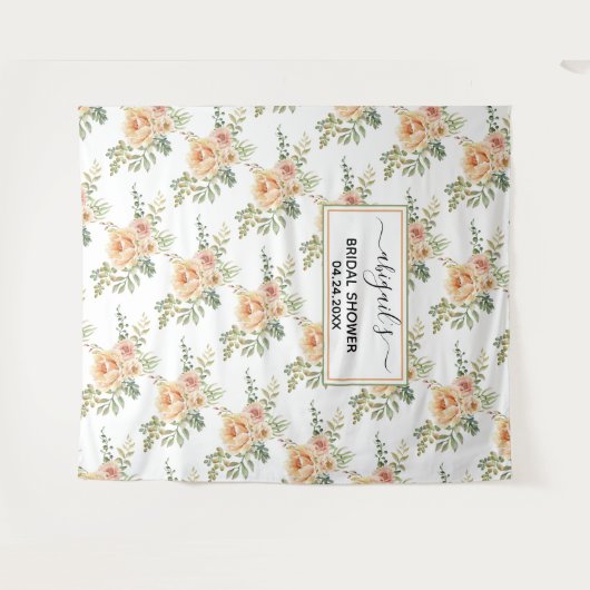 Perzik waterverf bloemen bloemrijke bruidsdouche wandkleed (Voorkant (horizontaal))