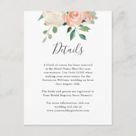Perzik Waterverf Bloemen Bruiloft Details Info Informatiekaartje