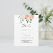 Perzik Waterverf Bloemen Bruiloft Details Info Informatiekaartje (Staand voorkant)