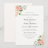 Perzik Waterverf Bloemen bruiloft repetitie diner Kaart (Voorkant / Achterkant)