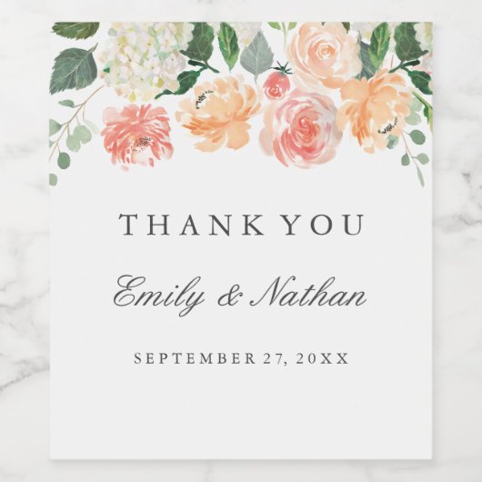 Perzik Waterverf Bloemen Bruiloft Wijn Label Wijn Etiket (Enkel label)