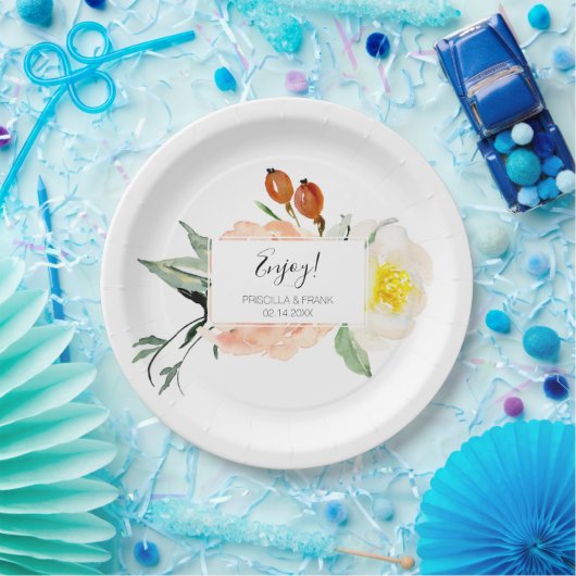 Perzik Waterverf Bloemen Dessert Tafel Bruiloft Papieren Bordje (Feest)