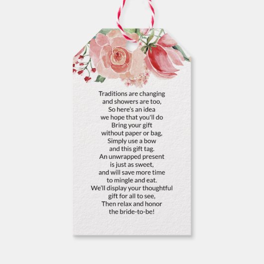 Perzik Waterverf Bloemen Display Vrijgezellenfeest Cadeaulabel (Achterkant)