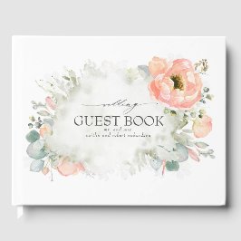Perzik Waterverf Bloemen Elegant Bruiloft Gastenboek
