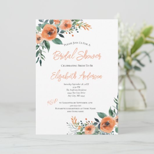 Perzik Waterverf Bloemen Elegant Vrijgezellenfeest Kaart (Staand voorkant)