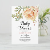 Perzik waterverf bloemen en bladeren baby shower kaart (Staand voorkant)