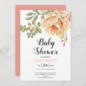 Perzik waterverf bloemen en bladeren baby shower kaart (Voorkant / Achterkant)