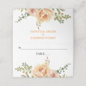 Perzik waterverf bloemen en bladeren bruiloft plaatskaartje (Buitenkant ongevouwen)