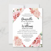 Perzik Waterverf Bloemen Geometrische Chique Bruil Magnetische Uitnodiging (Voorkant)