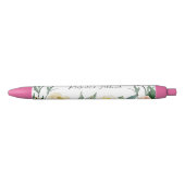 Perzik Waterverf Bloemen met Monogram Naam Zwarte Inkt Pen (Voorkant)