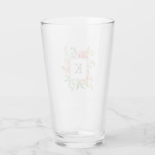 Perzik Waterverf Bloemen met uw Monogram Glas (Achterkant)