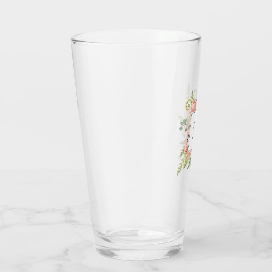 Perzik Waterverf Bloemen met uw Monogram Glas (Rechts)