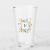Perzik Waterverf Bloemen met uw Monogram Glas (Voorkant)