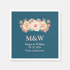 Perzik Waterverf Bloemen Navy Blue bruiloft servet