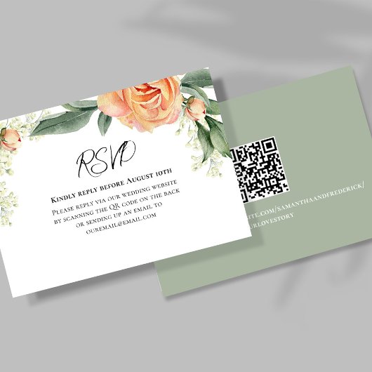 Perzik Waterverf Bloemen QR Code RSVP