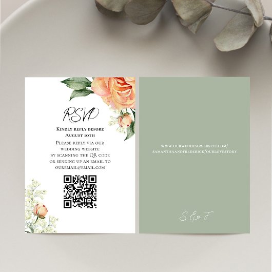 Perzik Waterverf Bloemen QR Code RSVP