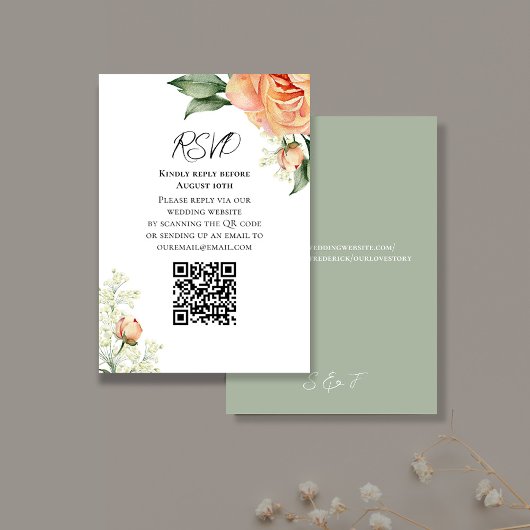 Perzik Waterverf Bloemen QR Code RSVP