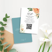 Perzik Waterverf Bloemen QR Code RSVP Blauw