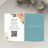 Perzik Waterverf Bloemen QR Code RSVP Blauw