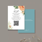 Perzik Waterverf Bloemen QR Code RSVP Blauw