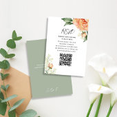 Perzik Waterverf Bloemen QR Code RSVP Kaartje