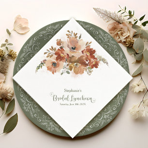 Perzik Waterverf Bloemen Sage Groene Bruids Lunche Servet