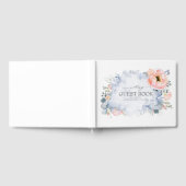 Perzik Waterverf Bloemen Stoffig Blauw Bruiloft Gastenboek (Volledig)