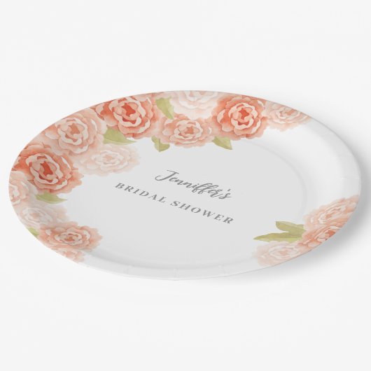 PERZIK WATERVERF BLOEMEN VRIJGEZELLENFEEST PAPIEREN BORDJE (Gekanteld)