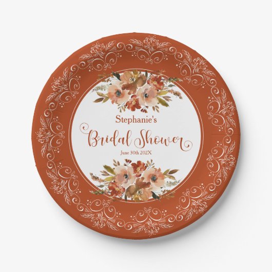 Perzik Waterverf Bloemen Vrijgezellenfeest Persimm Papieren Bordje (Voorkant)