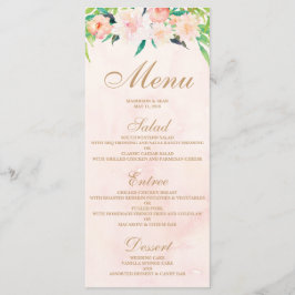 Perzik Waterverf & Bloemen Wedding Menu Kaart