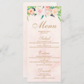 Perzik Waterverf & Bloemen Wedding Menu Kaart (Voorkant / Achterkant)