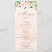 Perzik Waterverf & Bloemen Wedding Menu Kaart (Voorkant)
