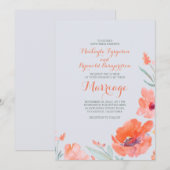 Perzik Waterverf Bloemen Zomer Bruiloft Uitnodigin Kaart (Voorkant / Achterkant)