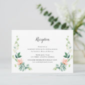 Perzik waterverf bloemenbruiloft receptie kaart (Staand voorkant)