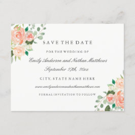 Perzik Waterverf bloemenbruiloft Save The Date