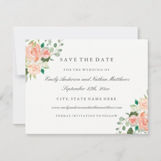 Perzik Waterverf bloemenbruiloft Save The Date (Voorkant)
