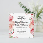 Perzik Waterverf Bloemengrens Bruiloft Plein Kaart (Staand voorkant)