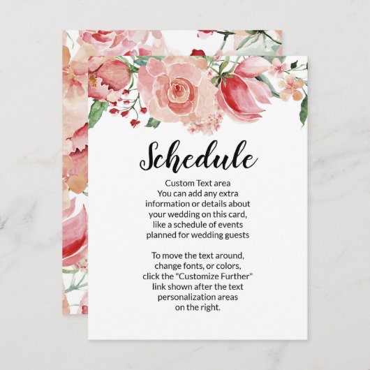 Perzik Waterverf Bloemengrens Bruiloft Schema Informatiekaartje (Voorkant / Achterkant)