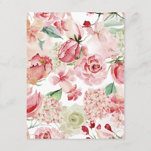 Perzik Waterverf Bloemengrens Bruiloft Schema Informatiekaartje (Achterkant)