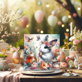 Perzik Waterverf Bloemenkonijn Paasthee Feestdagenkaart