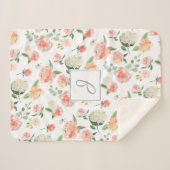 Perzik Waterverf Bloemenpatroon met Monogram Sherpa Deken (Voorkant (horizontaal))