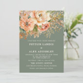 Perzik Waterverf Bloemige Salie Groene Trouwdag Kaart (Staand voorkant)