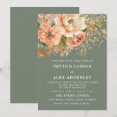 Perzik Waterverf Bloemige Salie Groene Trouwdag Kaart (Voorkant / Achterkant)