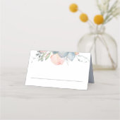 Perzik Waterverf Bloesems Stoffig Blauw Bruiloft Plaatskaartje (Voorkant)