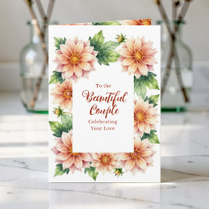 Perzik Waterverf Dahlia Elegante Trouw Congratulat Kaart