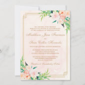 Perzik Waterverf en Bloemen bruiloft uitnodiging (Voorkant)