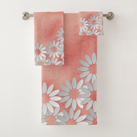 Perzik Waterverf en witte bloemen Bad Handdoek (Insitu)