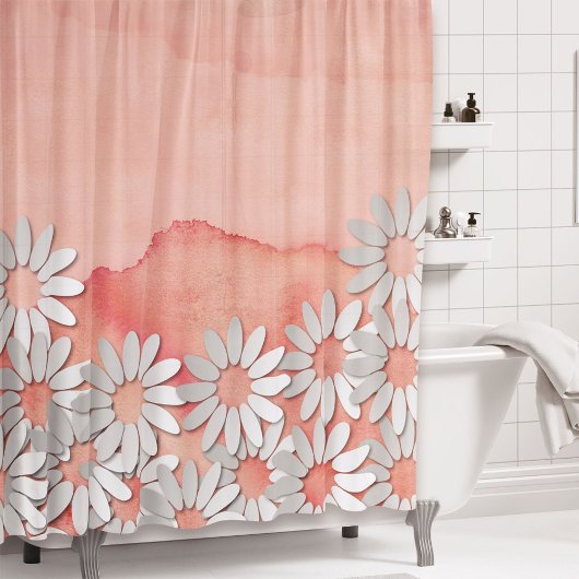 Perzik Waterverf en witte bloemen Douchegordijn