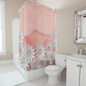 Perzik Waterverf en witte bloemen Douchegordijn (In situ)